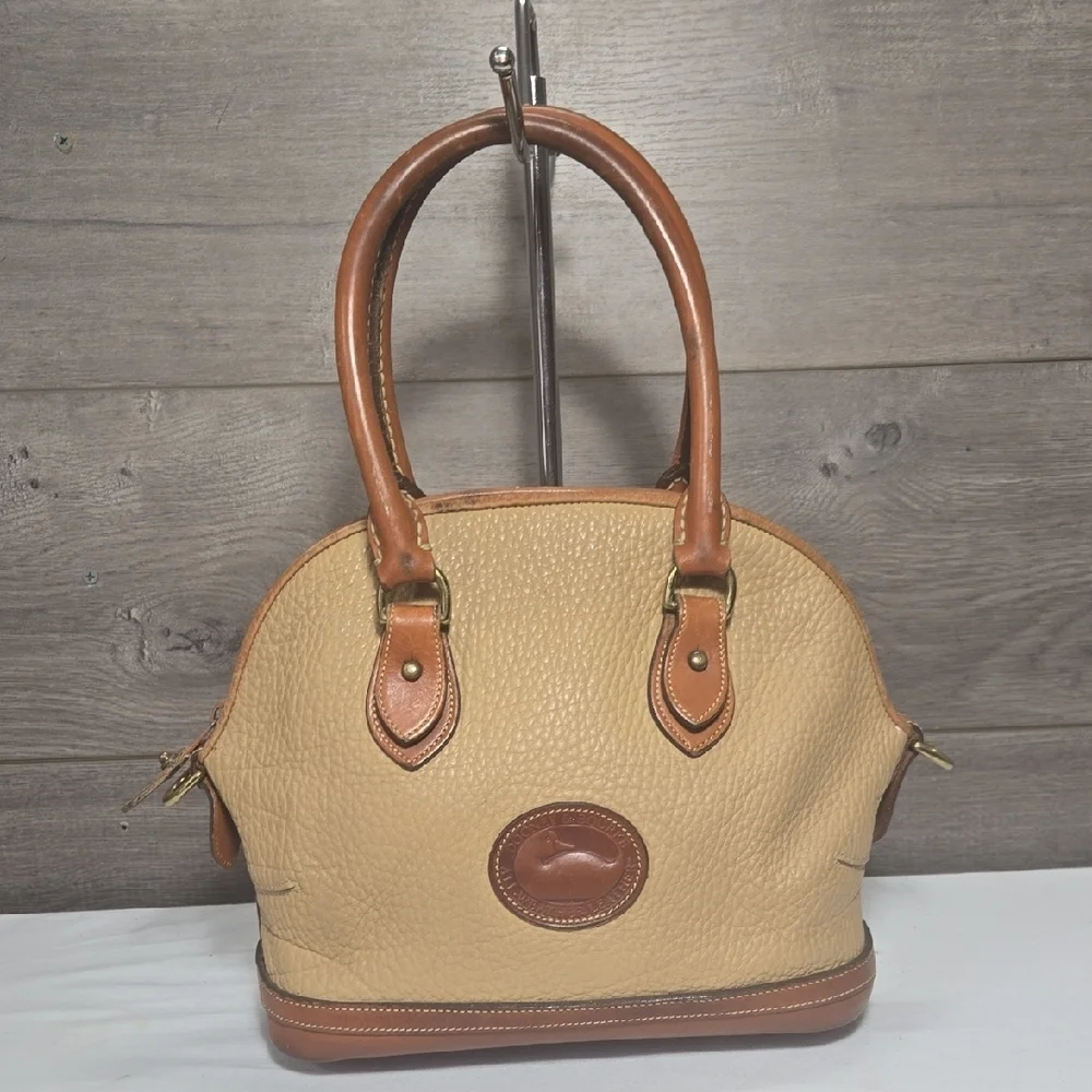 Vintage Dooney & Bourke Tan and Brown Pebble Leather Handbag